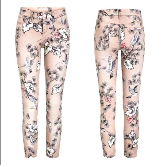 cambio Pants - CAMBIO Lillian Cropped Blush Pink Floral Fauna Print Jeans 12